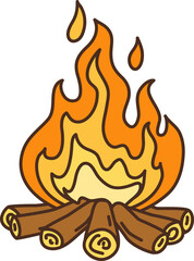 Cartoon retro groovy campfire travel camp fire © Vector Tradition