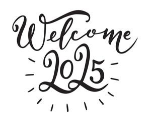 2025. Design vector card on pastel background. New year concept. Sketch illustration. Hand calligraphy lettering