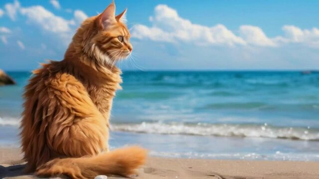 cat on the beach