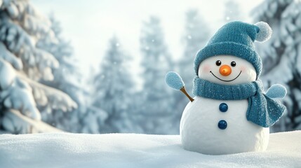Obraz premium Cheerful Snowman in Winter Wonderland