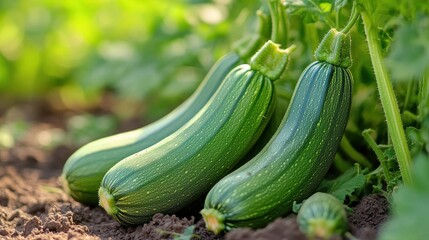 Freshly Harvested Green Zucchini in a Garden