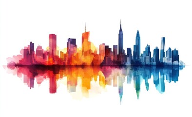 Obraz premium Vibrant Watercolor Skyline of a City