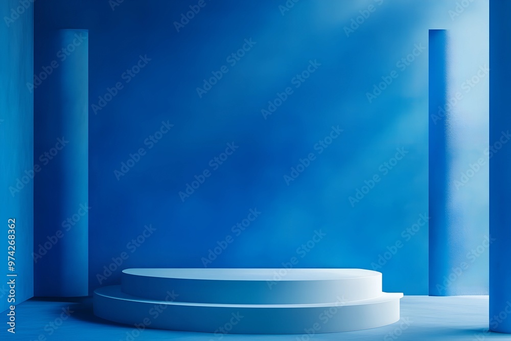 Canvas Prints 3d rendering blue wall with minimal podium scene background