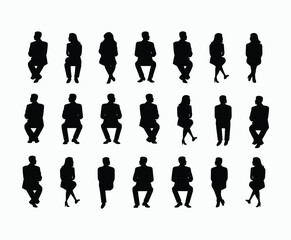 Business people sitting  men and women silhouette EPS vector art illustration template 