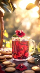 Naklejka premium Hibiscus Tea with Cookies in the Summer Sun