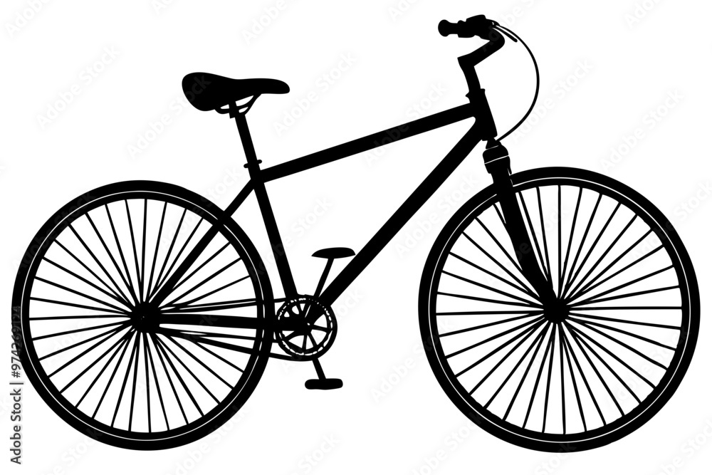 Poster Black silhouette of common bicycle,white background