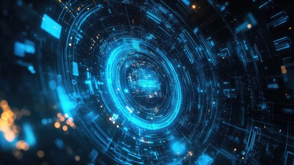 Obraz premium A vibrant blue technological circle glowing in a futuristic background, representing innovation and advanced technology concepts