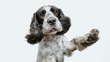 Young English Cocker Spaniel posing playfully, happy and active on a white background.