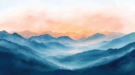 Obraz premium Abstract blue watercolor background with a blurred white sky, soft mist