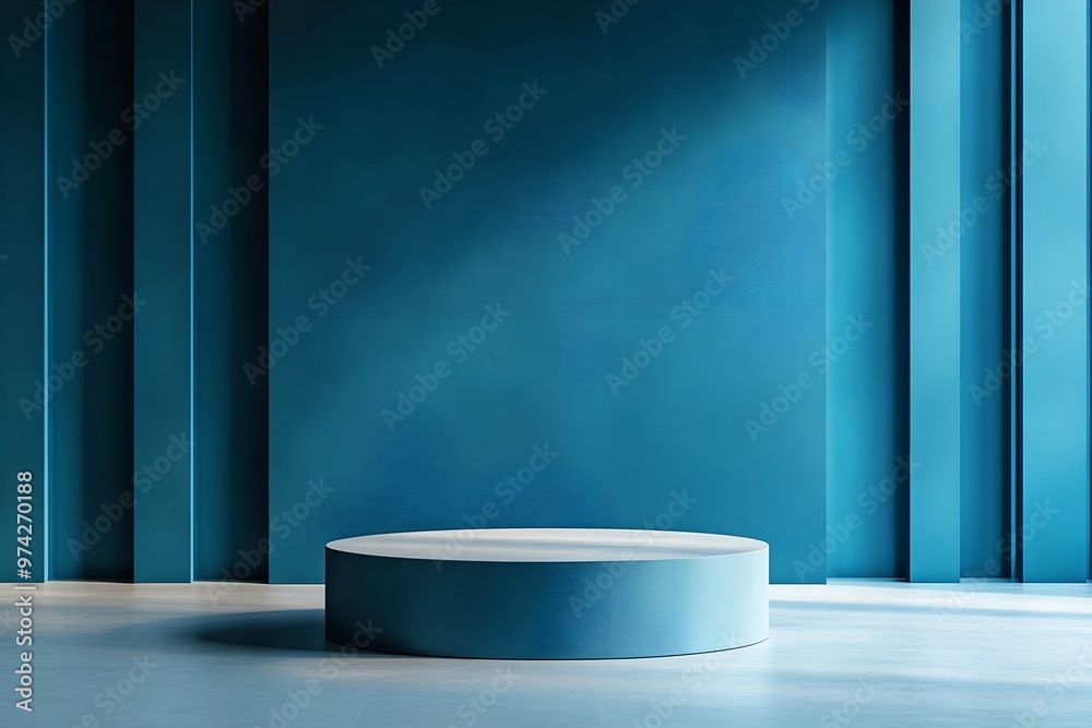 Canvas Prints 3d rendering blue wall with minimal podium scene background