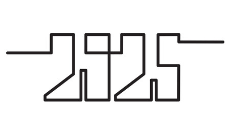 2025 Happy New Year logo. 2025 Year symbol. 2025 number design template. Brochure design template, card, banner. Hand drawn one line lettering