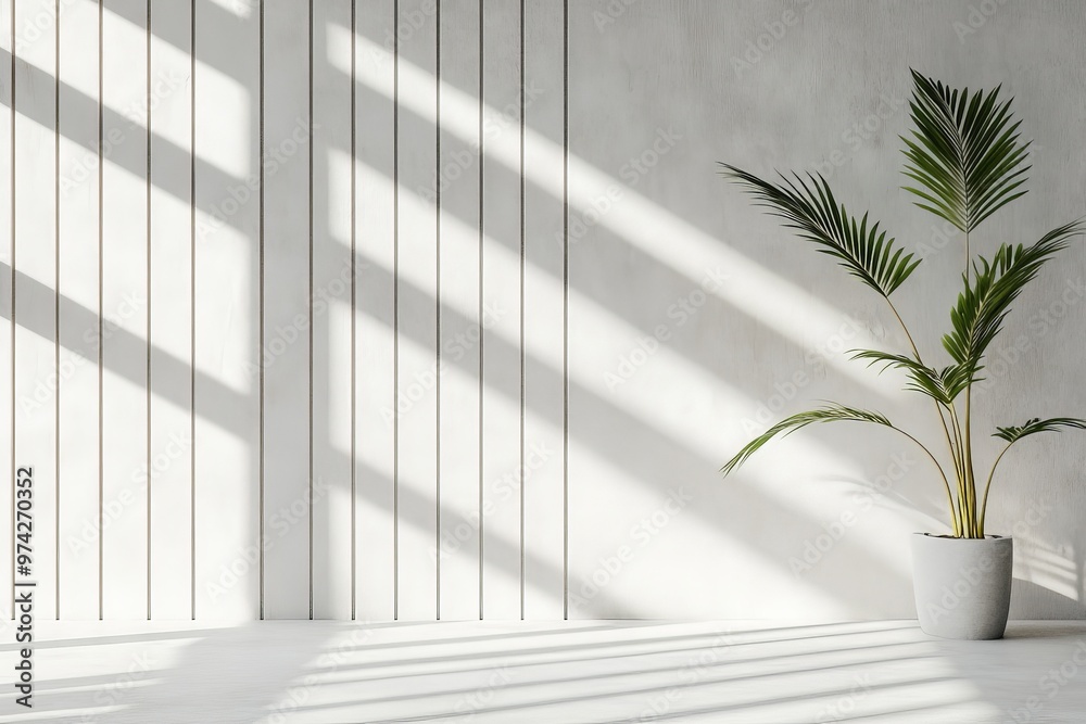 Aufkleber this image showcases a minimalist white wall featuring vertical lines complemented by a potted plant