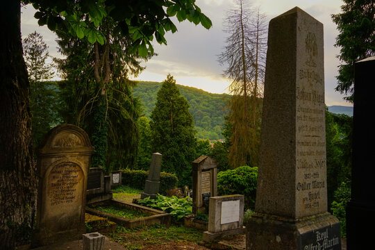 Sighișoara old cemetery at the sunset, Transylvania, Romania