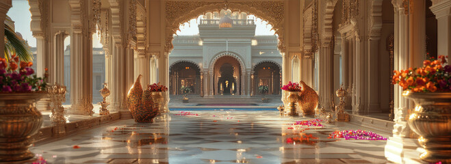 Indian palace architecture with decorations, festive atmosphere