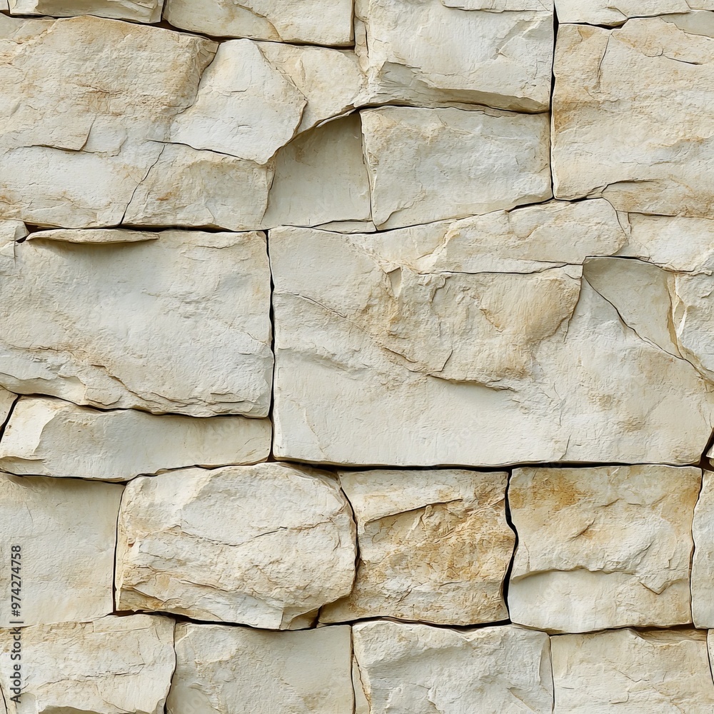 Poster The image shows a rugged beige stone wall with irregular shapes and cracks, embodying a natural, rustic charm often found in countryside or historical architecture.