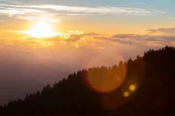 Sunset over the mountains. Beautiful calm atmosphere 