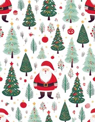 Seamless illustration with a Christmas theme - Santa Claus, Christmas trees, ornaments - Useful as tiles to create a background