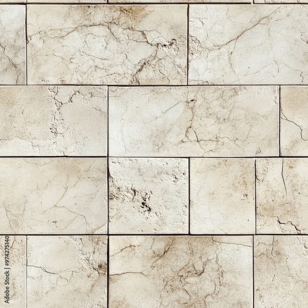 Poster An image showcasing a beige and brown stone tile wall, arranged in a uniform pattern. These tiles have a natural stone texture and slight color variations, adding depth and interest.