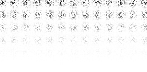 Digital background with dissolving rectangular dots and gradient mosaic texture. Abstract background of white and black pixels. Vector illustration of a grid of geometric square elements.