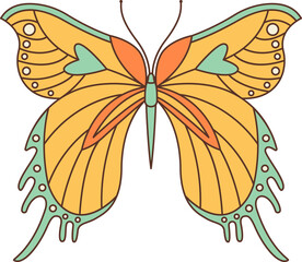 Groovy magic butterfly, retro hippie bug or insect