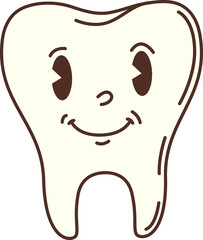 Retro groovy tooth with face, 70s hippie symbol