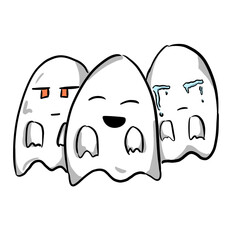 Three ghost with different face isolated on transparent background. 
