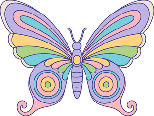 Groovy hippie butterfly, graphic isolated bug