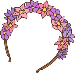 Cartoon retro groovy floral headband hippie symbol