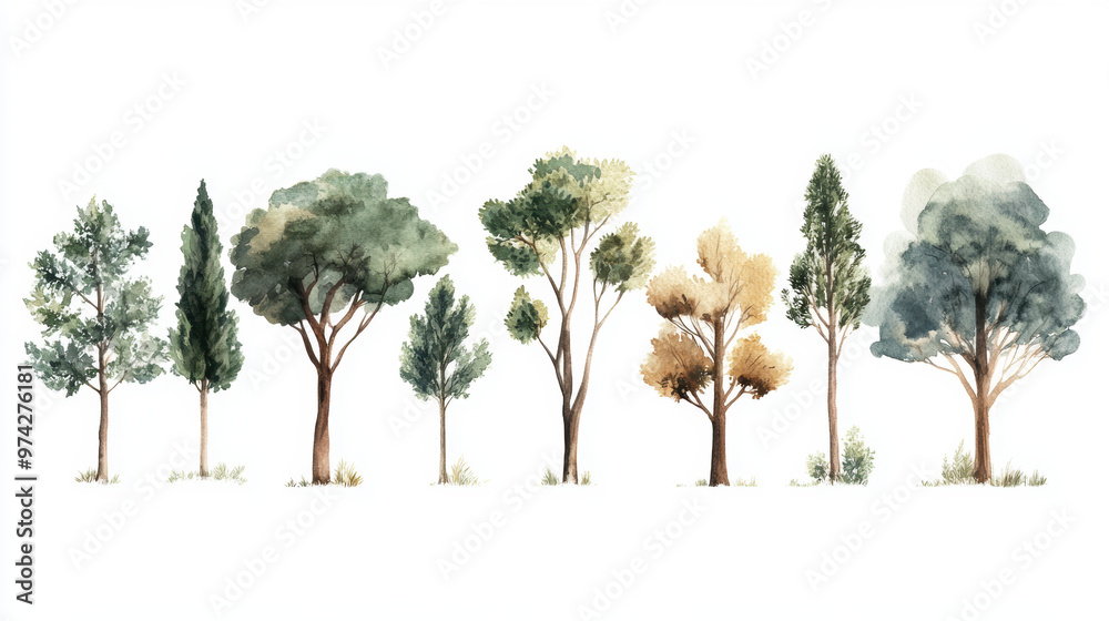 Wall mural Watercolor Tree Set.