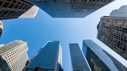skyscrapers in the city with bottom camera