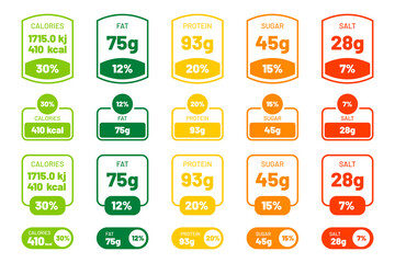 Nutrition Facts label template for food and beverages, showing daily values of calories, fat, protein, sugar, and salt. Nutrition Facts information tag for packaging. Vector