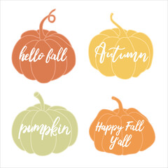 Set illustration of pumpkins and autumn phrases.