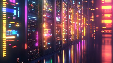 Fototapeta premium Server Room with Neon Lights