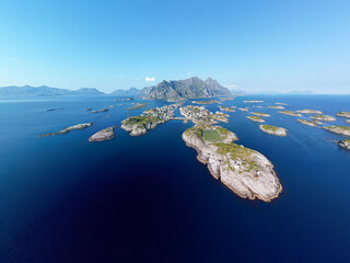 Aerial shot of Henningsvaer, Lofoten in Norway