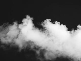 Fototapeta premium Isolated Dry Ice Smoke Cloud with Swirling White Vapors, Perfect for Creating Atmospheric Scenes with Elements of Fog, Mist, and Light. Black Background