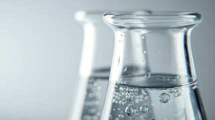 Naklejka premium Close-Up of Two Glass Flasks Filled with Liquid and Bubbles