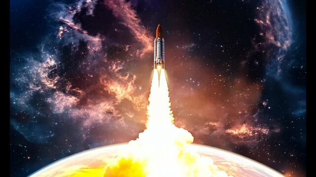 宇宙に向かうロケットの打ち上げシーンGenerativeAI