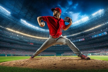 Baseball Pitcher in Action on a Stadium