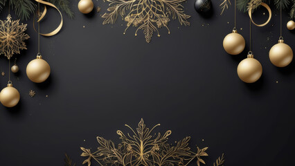 Sophisticated Matte Black and Gold Christmas Ornaments on a Minimalist Background