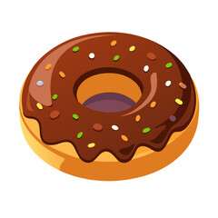 Chocolate Sprinkle Delight: A cartoon-style chocolate frosted donut with colorful sprinkles on a white background.