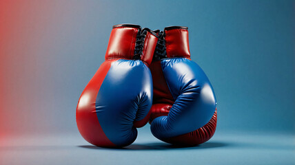 Red and Blue Boxing Gloves, Vibrant Red and Blue Boxing Gloves Ready for Action