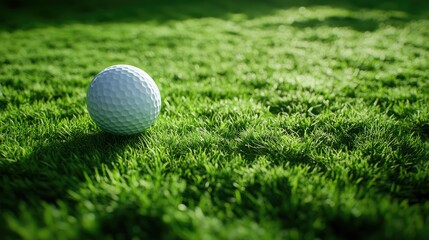 Obraz premium Detailed shot of a golf ball on a flawless grassy surface, showcasing the pristine turf and professional sports equipment in vivid 8k quality