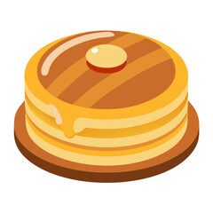 Golden Stack of Sweetness: A cartoon-style illustration of fluffy pancakes drenched in syrup and topped with butter, ready to satisfy any breakfast craving. 