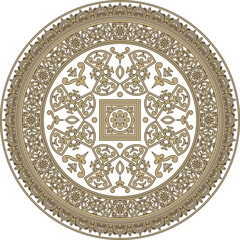 Vector round gold with black border, frame, Pompeii ring. Circle Neopolitan ornament. Art of Ancient Rome