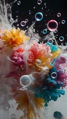 A Dynamic Fusion of Colorful Flowers and Floating Reflections in Artistic Photography