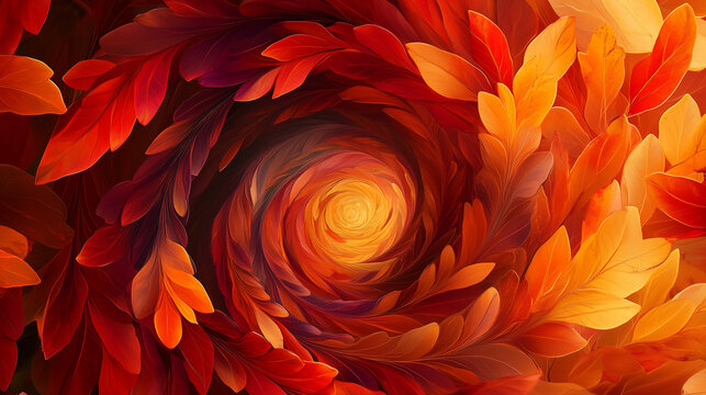 Abstract Autumn Leaves Forming a Vortex of Warm Colors
