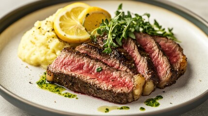 Grilled Steak with Lemon and Mashed Potatoes