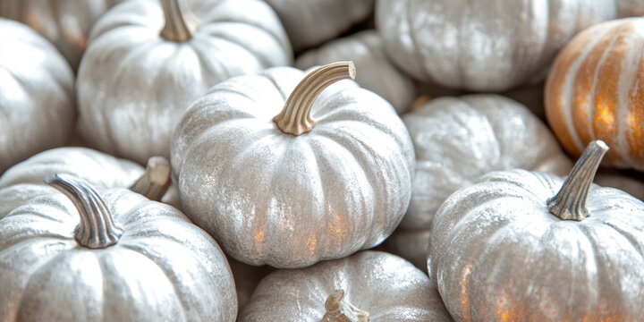 Recently harvested greish silver pumpkins in a random pile