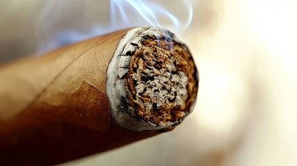 Man smokes cigar, smoke spreads.