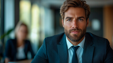 Fototapeta premium Intense Businessman Conversation in Modern Office Setting